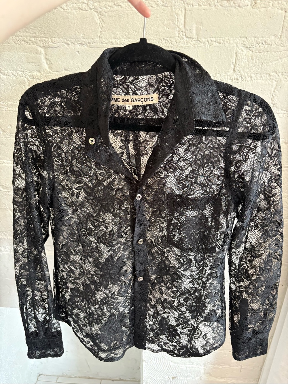 Comme des Garçons Black Sheer Lace Button-Down Shirt
